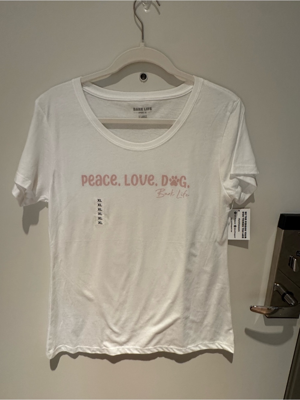 Peace. Love. Dog. Graphic Tee - White with Pink Print